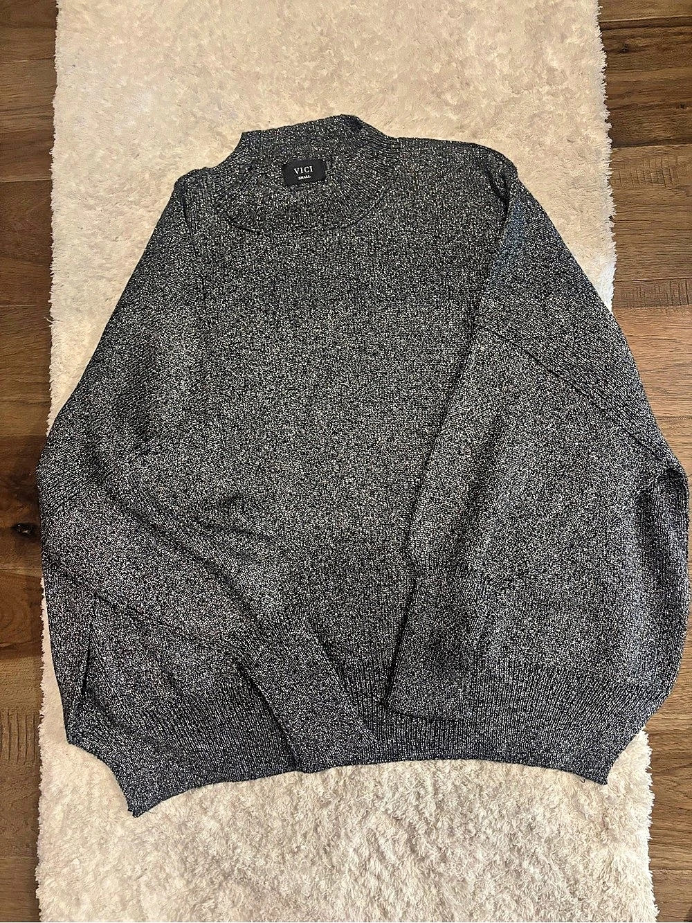 Vici Oversized Metallic Gray Dolman Sleeve Sweater Metallic Knit Crew Neck